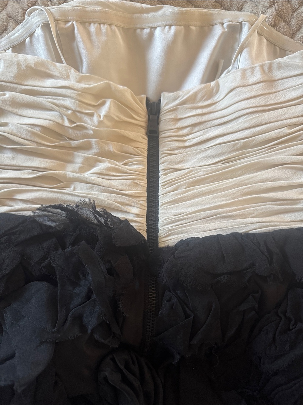 Alice + Olivia Strapless Ruffled Two-Tone Dress in Cream & Black PTP 15” - Picture 4 of 5